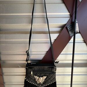 Black Crossbody Bag with Skull Design